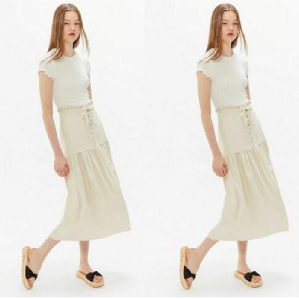 UO Polly Linen Lace-Up Midi Skirt